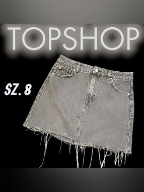 Topshop Acid Washed Black Frayed Hem Denim Mini Skirt Sz.8